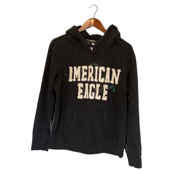 American Eagle Outfitters Tops - American Eagle Black Hoodie Women's XL Old Worn Comfortable AE Spell-out